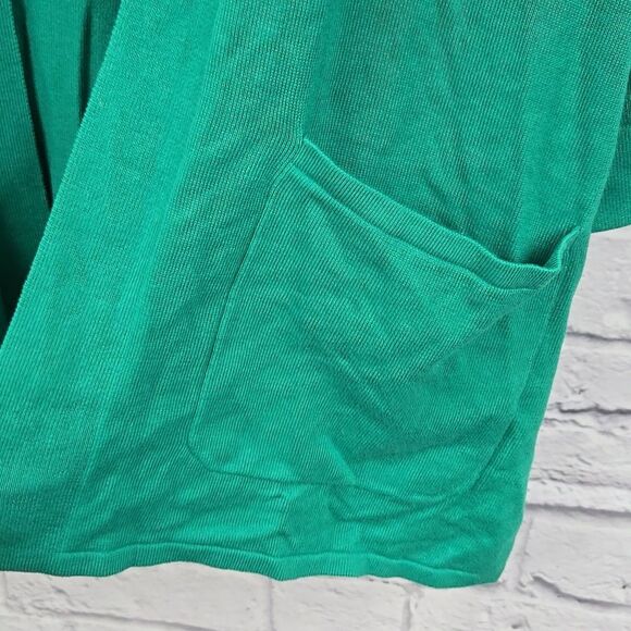 Isaac Mizrahi Live! Green Cardigan Sweater QVC Spring Short Sleeve Pockets Work - Picture 4 of 10